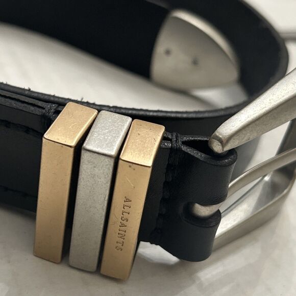 AllSaints Women\'s 1.25 Inch Black Leather Belt with Triple Metal Keeper Sz S main image 14